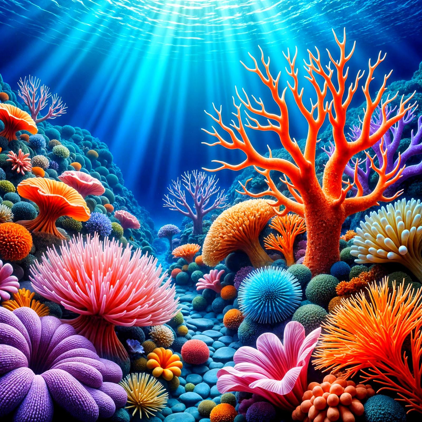 Vibrant Coral Reef Illustration in Hyperdetailed Style