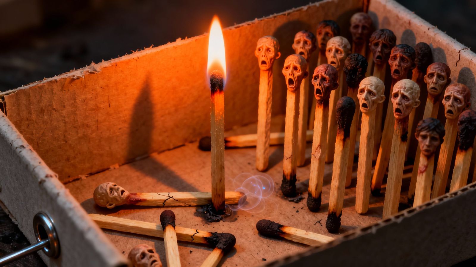 Matchbox Faces: A Surreal Allegory of Fate