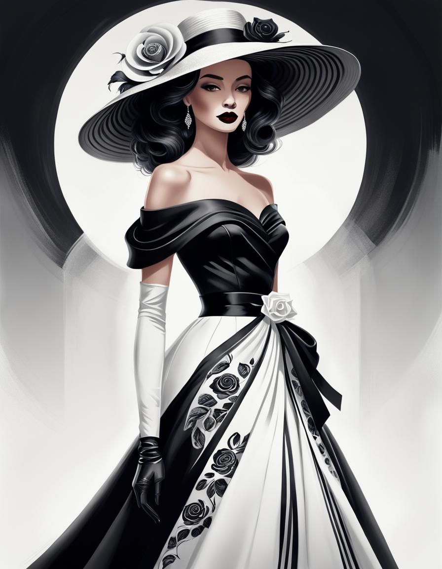 Elegant Lady in Black and White Minimalist Illustration