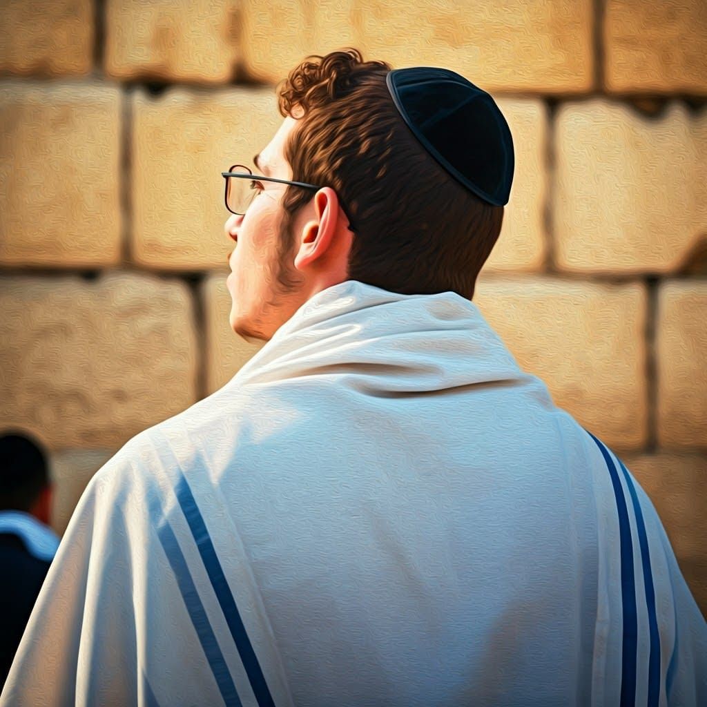Serene Young Hasidic Boy in Traditional Attire at the Wester...