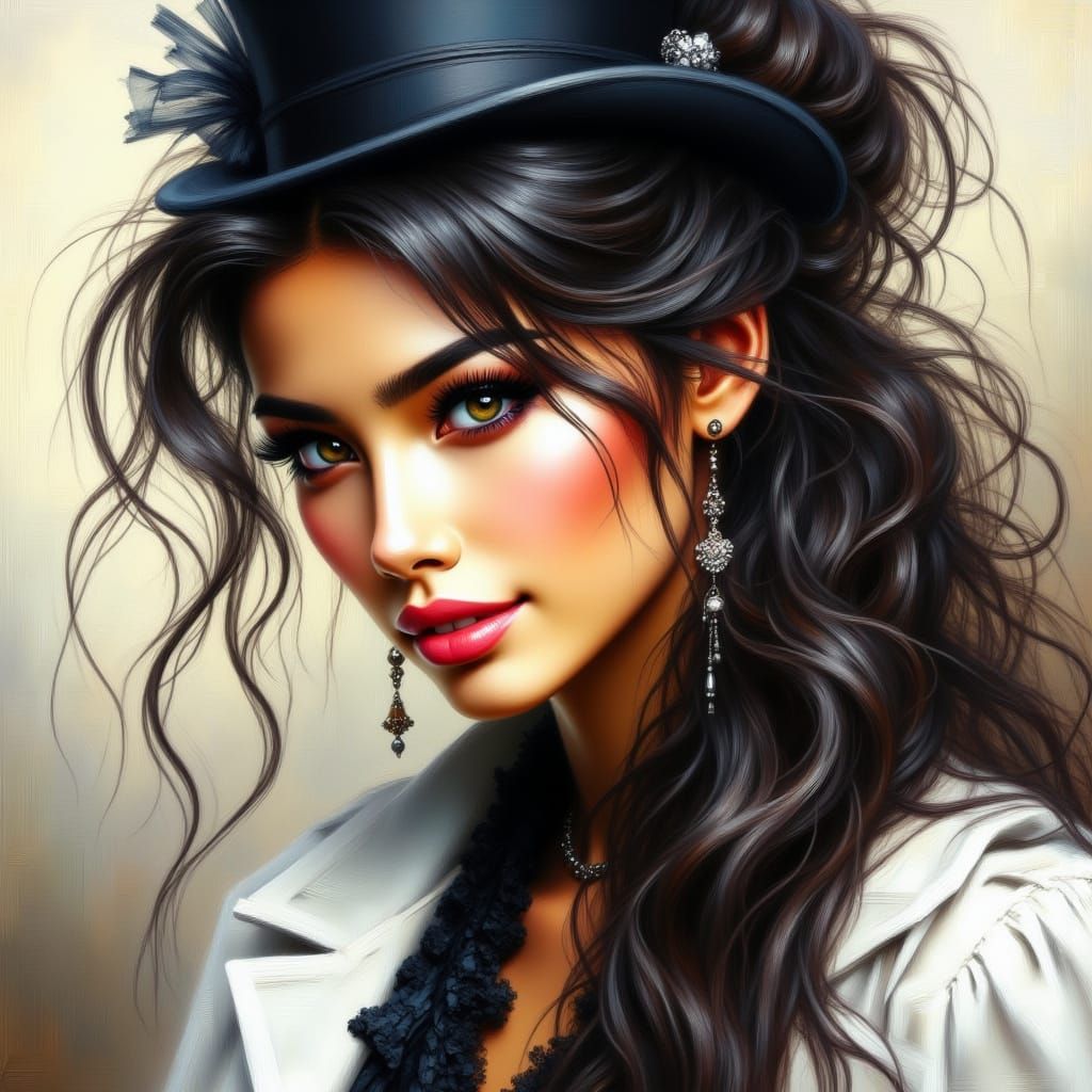 Brunette in Tailcoat and Top Hat, Abstract Digital Art