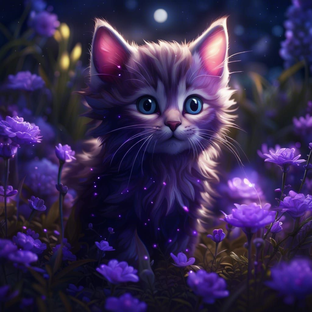 Adorable Kitten in Enchanted Meadow, Fantasy Concept Art