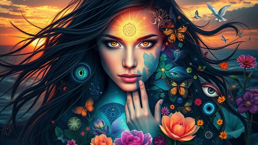 Surreal Goddess Emerges from Cosmic Storm in Digital Art