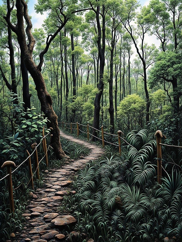 Ethereal Pink Church Trail in Mystical Forest