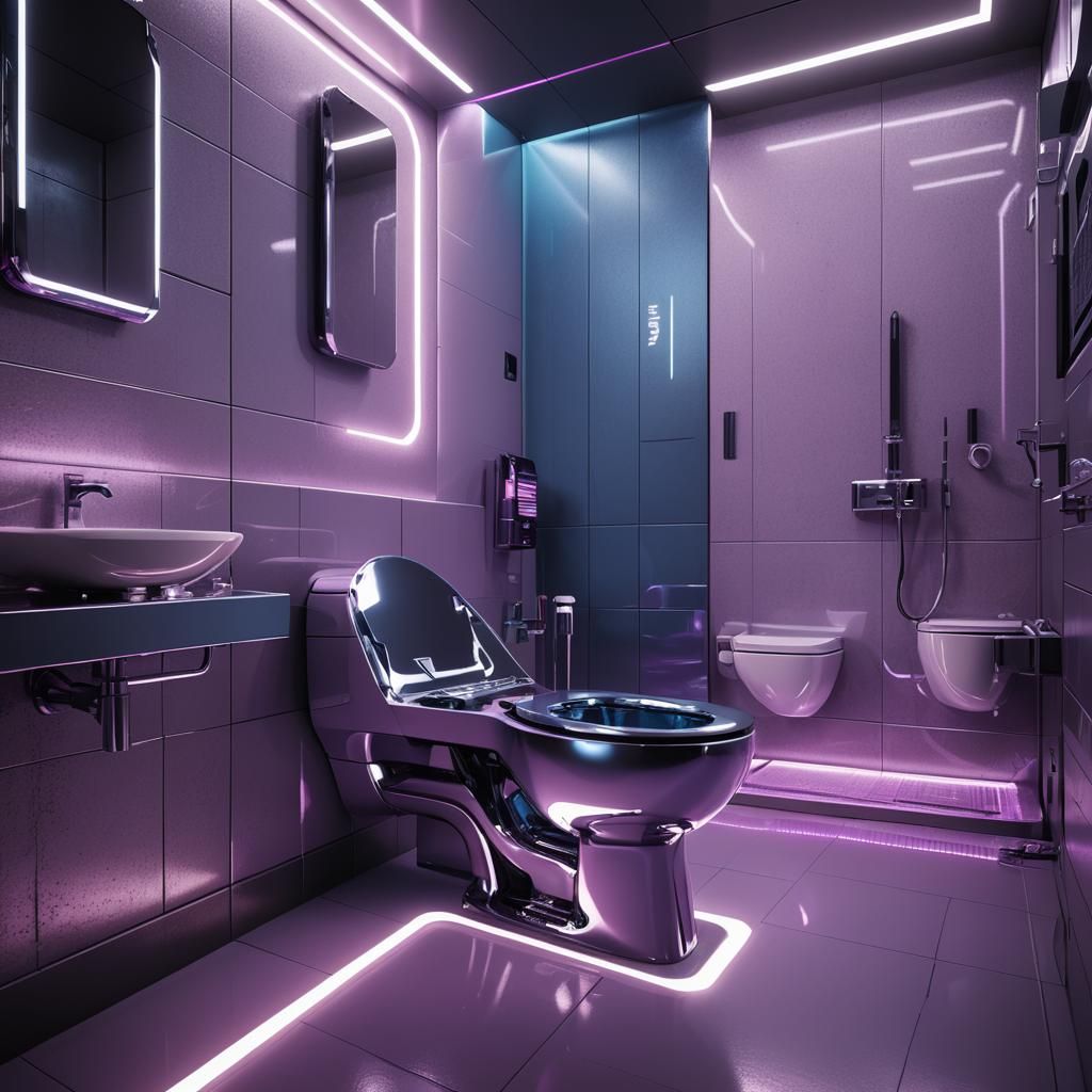 Cyberpunk Bathroom Interior with Neon Lighting