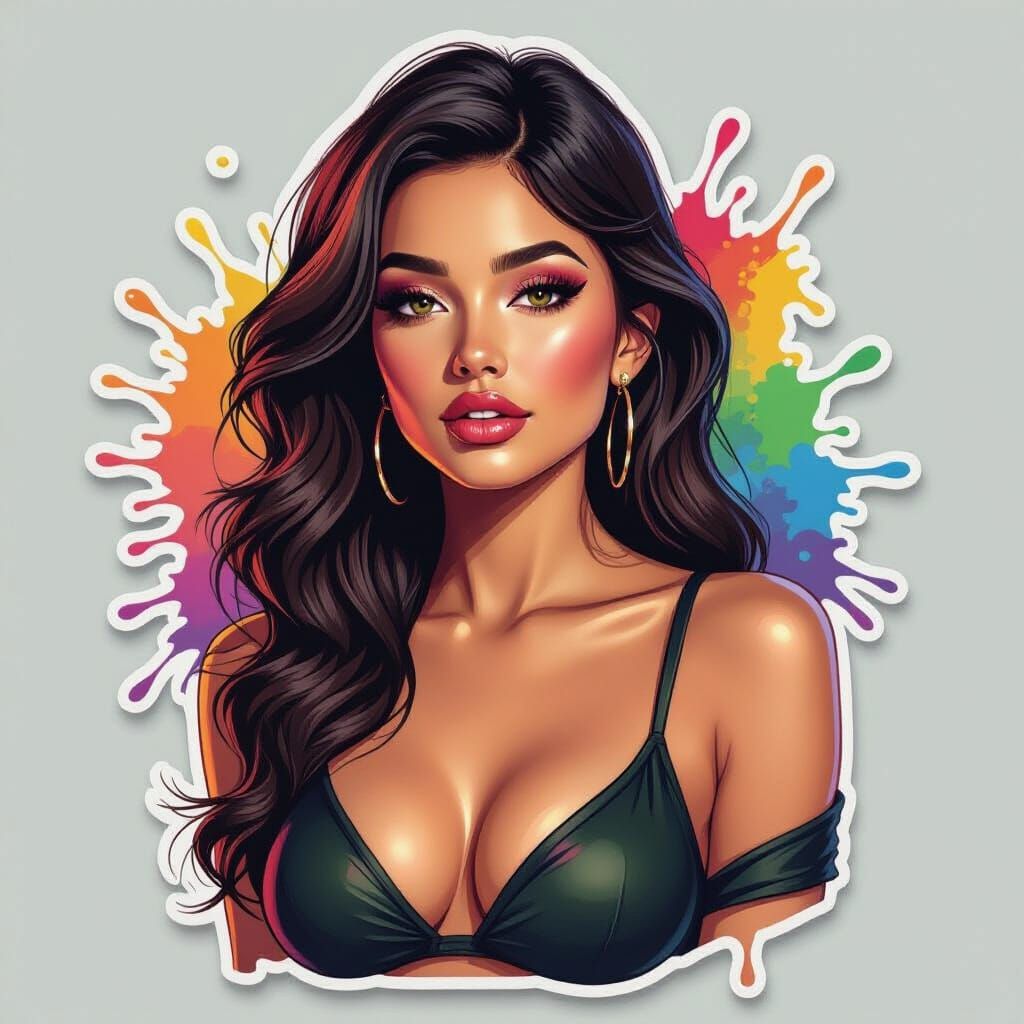 Hyperrealistic Sticker Art of Woman's Chest