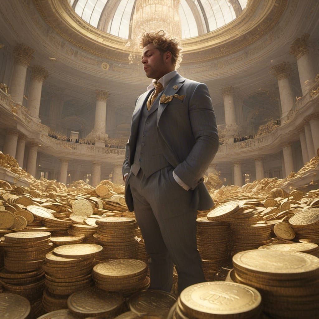 Banker in Ornate Bank, Hyperrealistic Concept Art