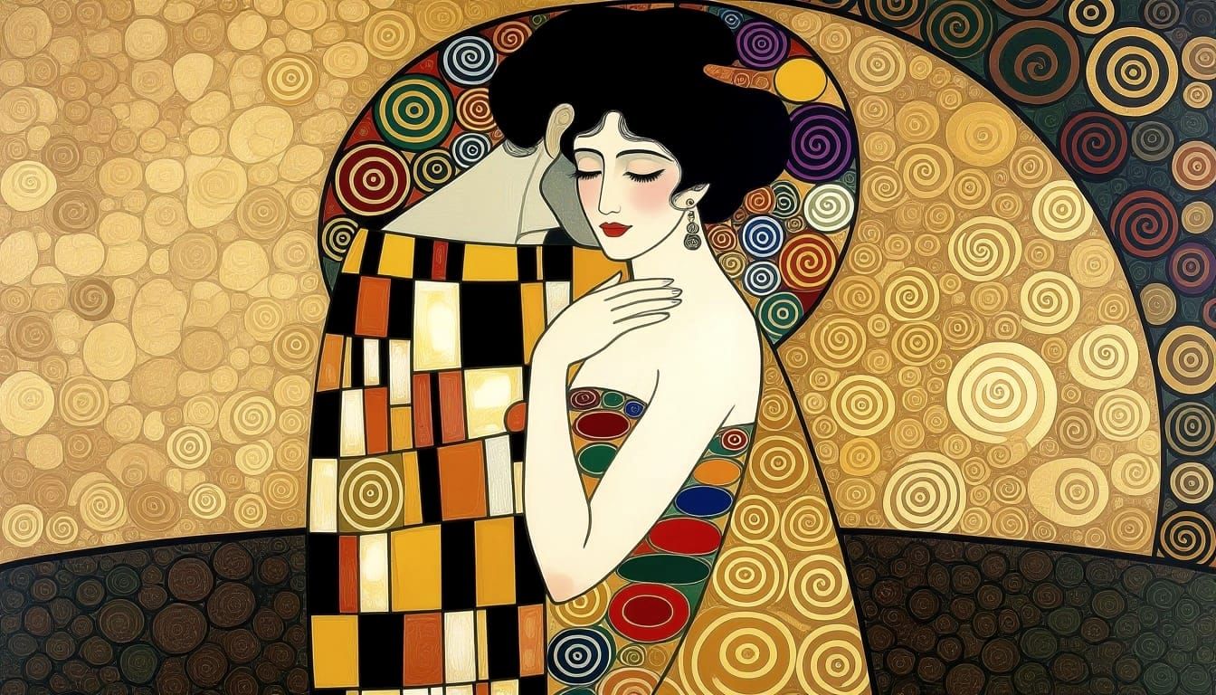 Klimt Amber Yearning: Art Nouveau Masterpiece