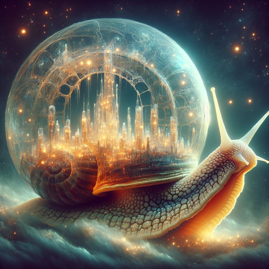 A beautiful snail with a glass shell