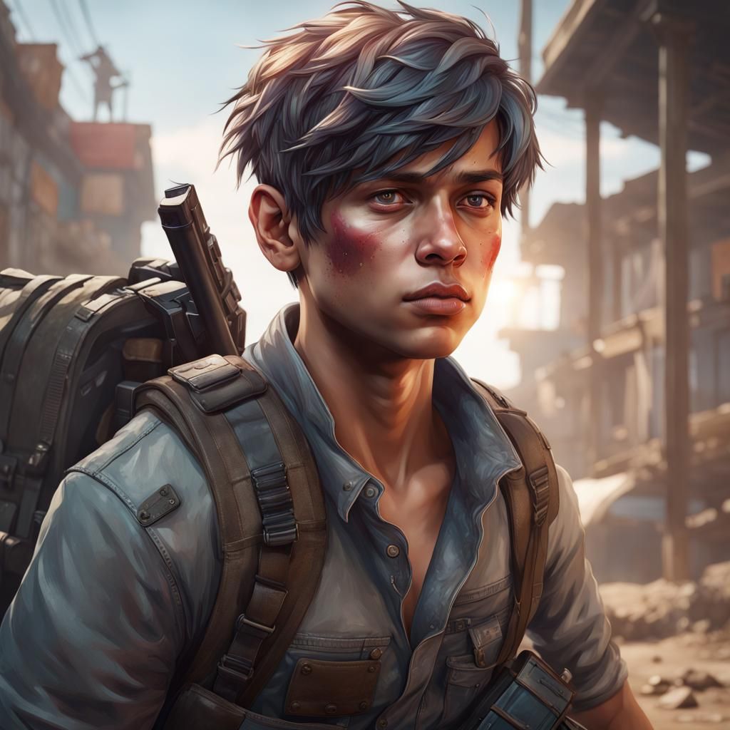 Hyperdetailed Portrait of Boy Playing PUBG Game