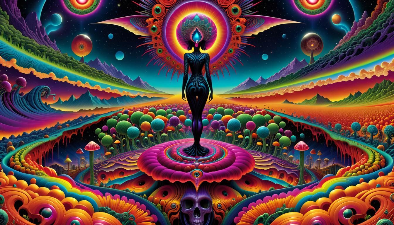 Psychedelic Horror Art in Vibrant Maximalist Style