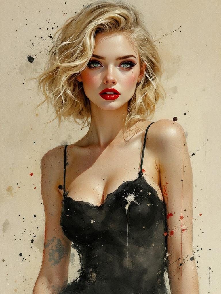 1950s Pin-Up in Watercolor with Surrealist Elements