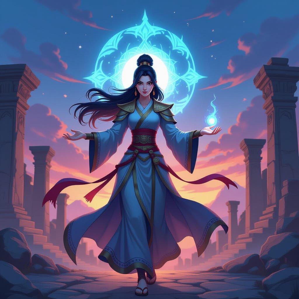 Karma in Dynamic Battle Pose with Spiritual Energy