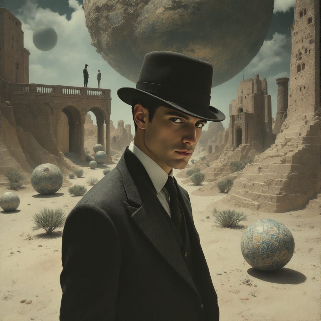 Surreal Man in Dreamscape Landscape