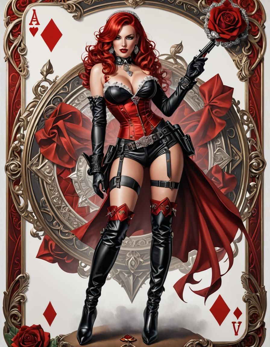 Ace of Diamonds Pinup Girl in Hyperrealistic Style