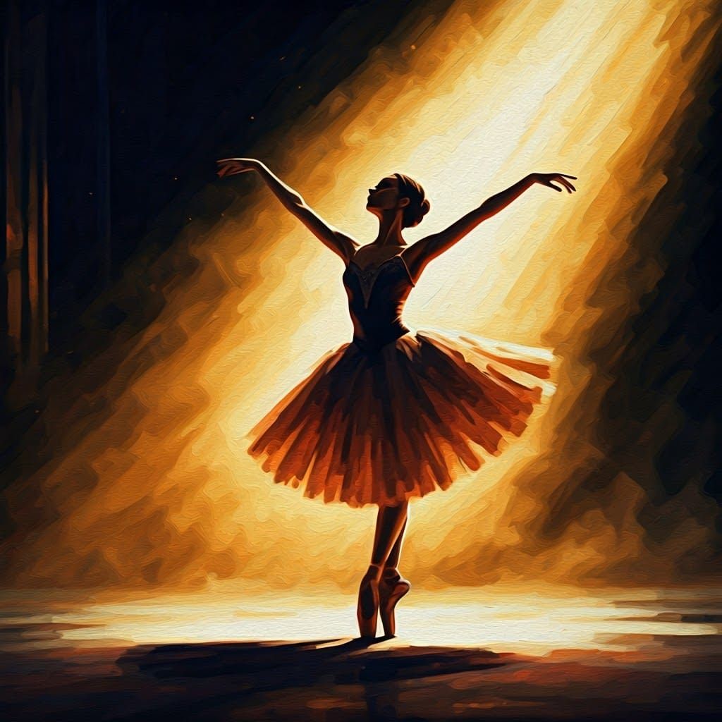Fiery Ballerina in Golden Light, Post-Impressionist Style