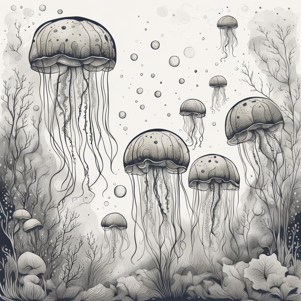 Mystical Underwater Plants in Ink Drawing Style