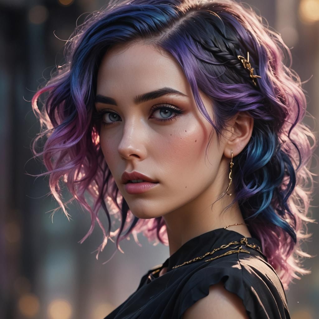 Fantasy Woman with Colorful Hair in Digital Art
