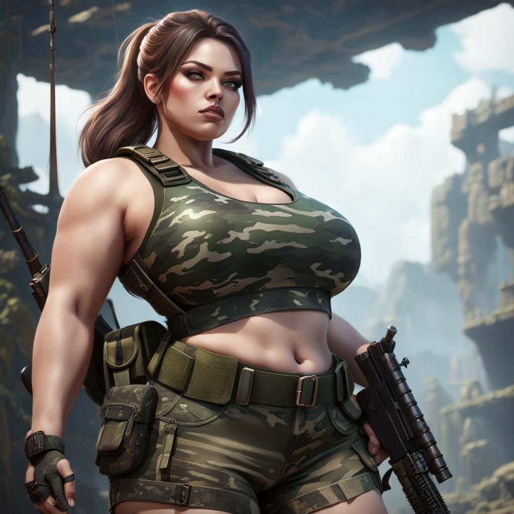 Detailed Digital Portrait of a Soldier Girl