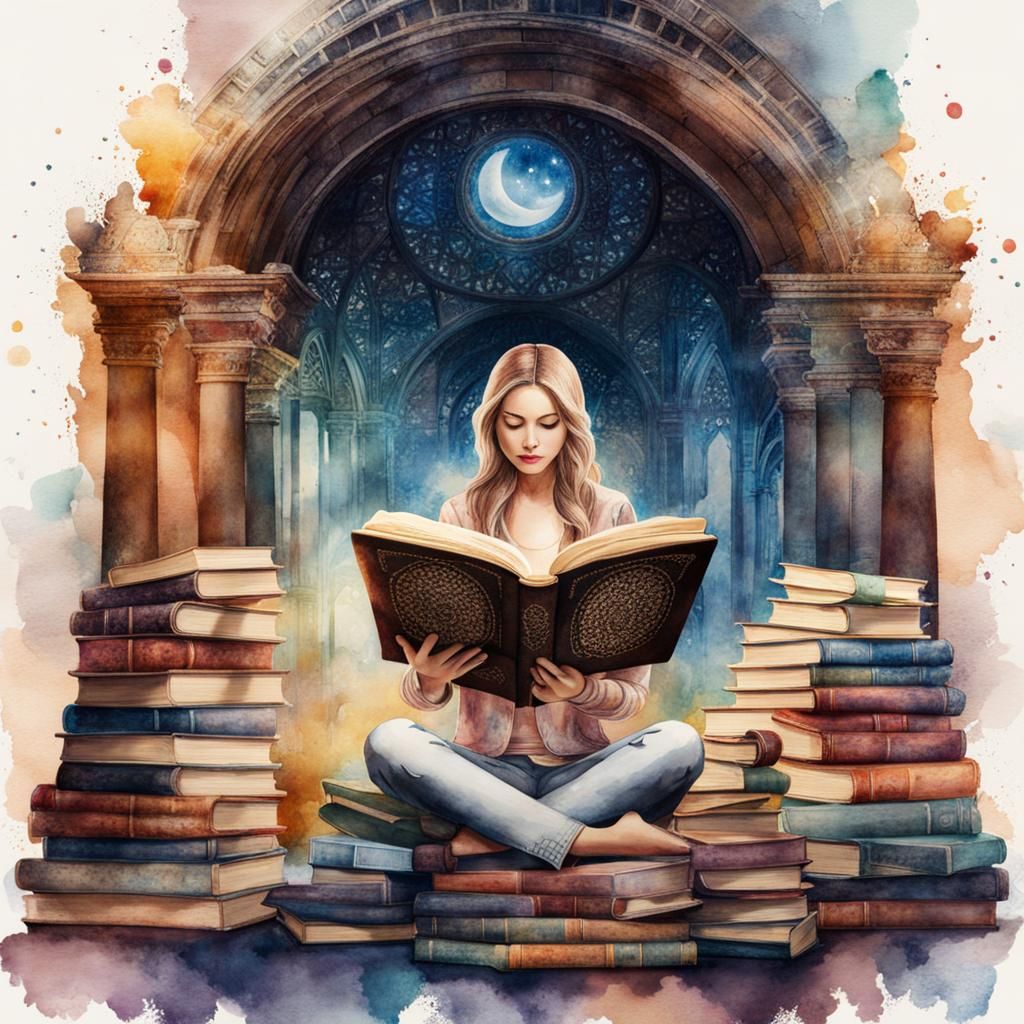 Woman Reading in Magical Lace Art Library