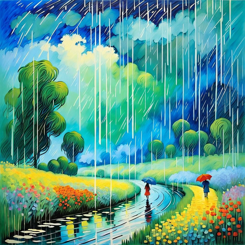 Abstract 'Rain Rain Go Away' in Dreamlike Impressionism
