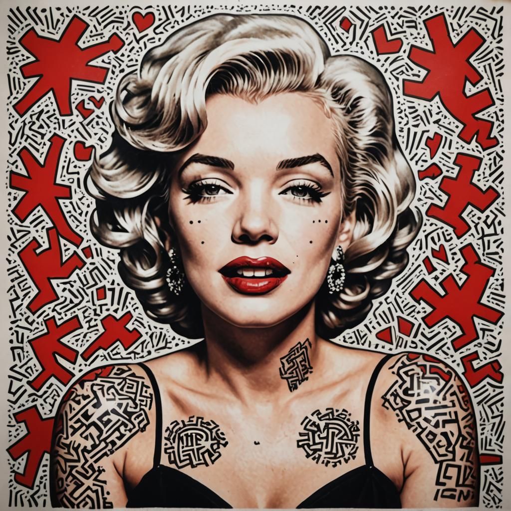 Marilyn Monroe with Keith Haring Tattoos