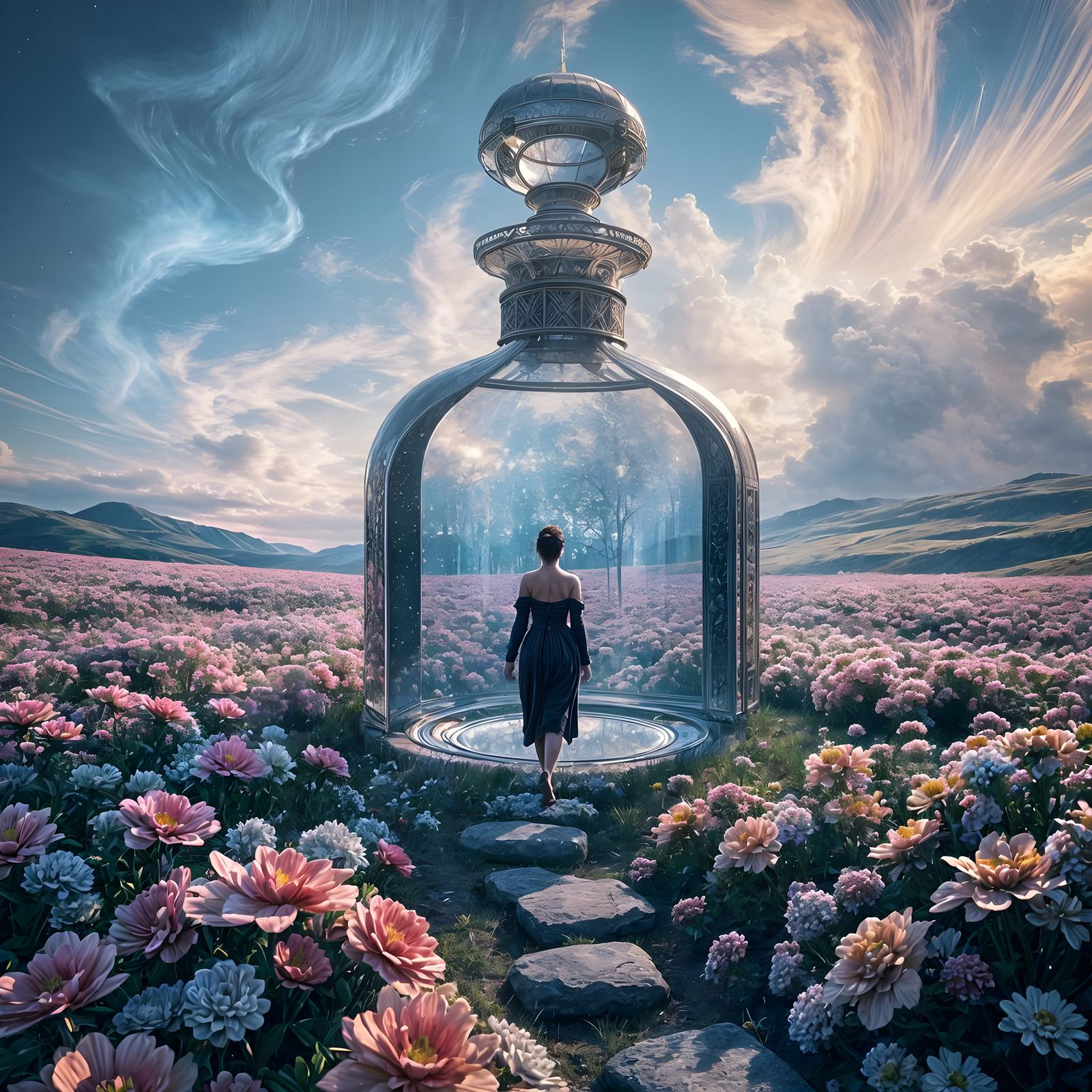 Perfume Bottle World: 3D Rendering in Splash Art Style