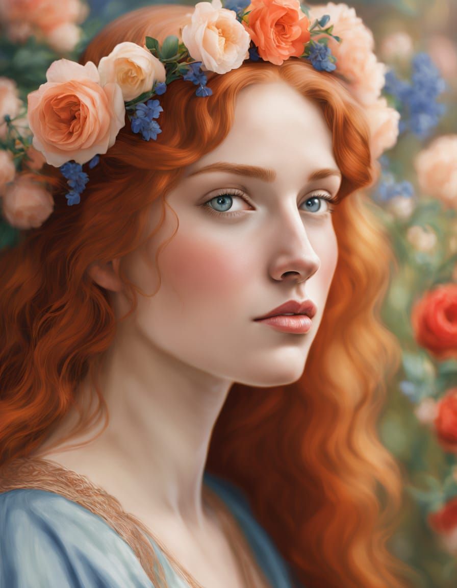 Romantic Portrait of a Woman in Pre-Raphaelite Style
