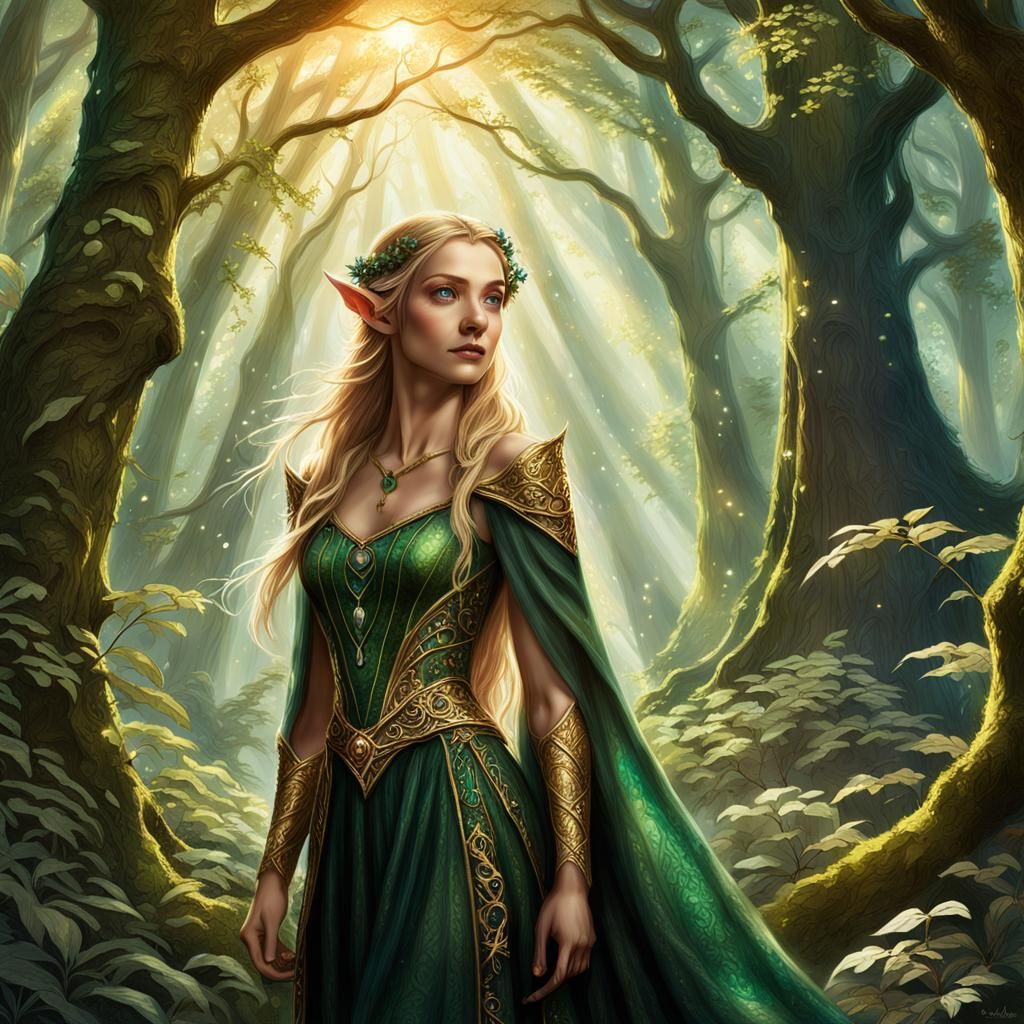 Enchanting Elf in Forest with Apple