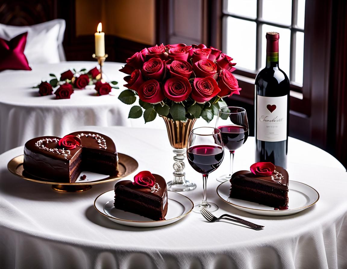 Roses and Chocolate Cake Still Life