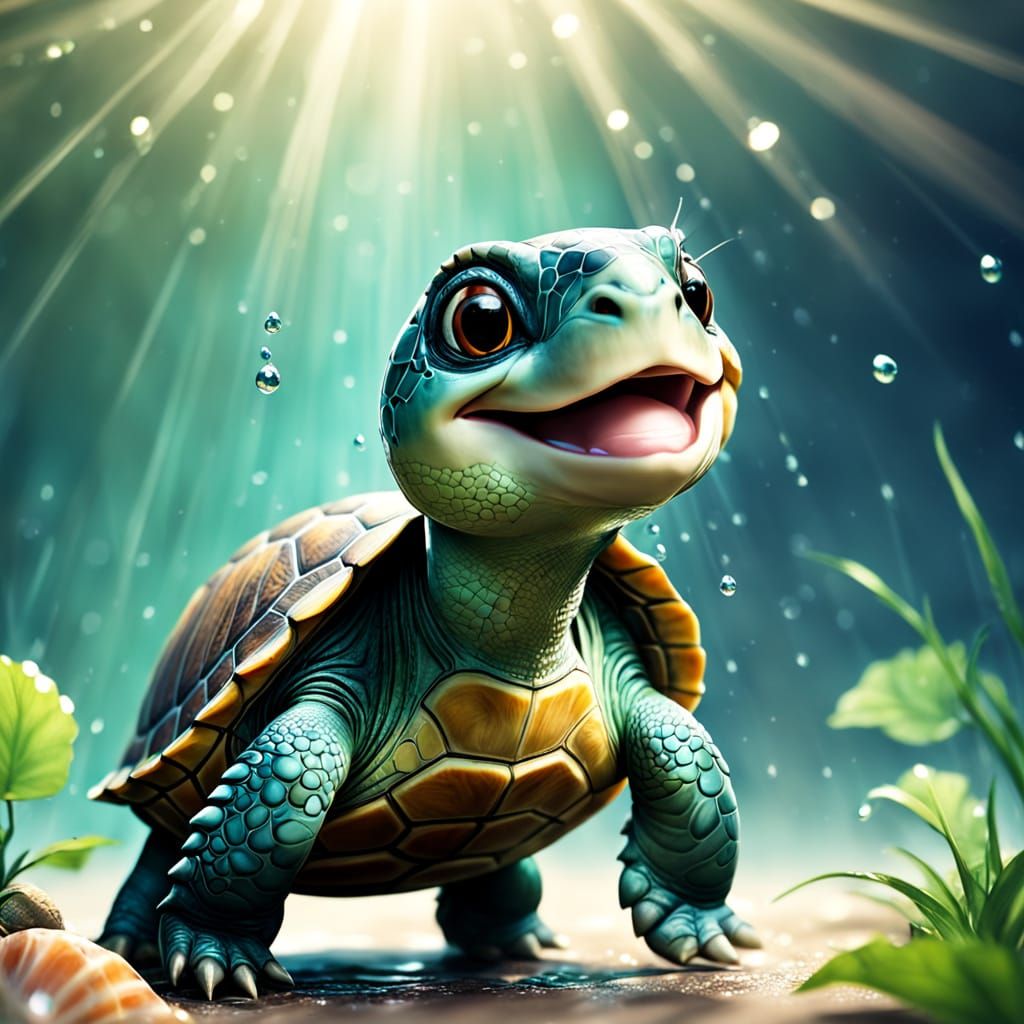 Singing Turtle in Watercolor Style