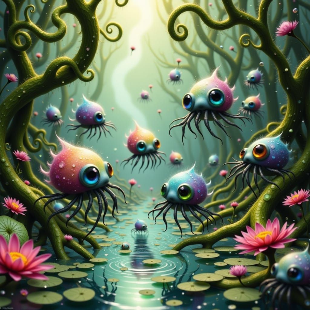 Whimsical Spider-Octopi in the Everglades