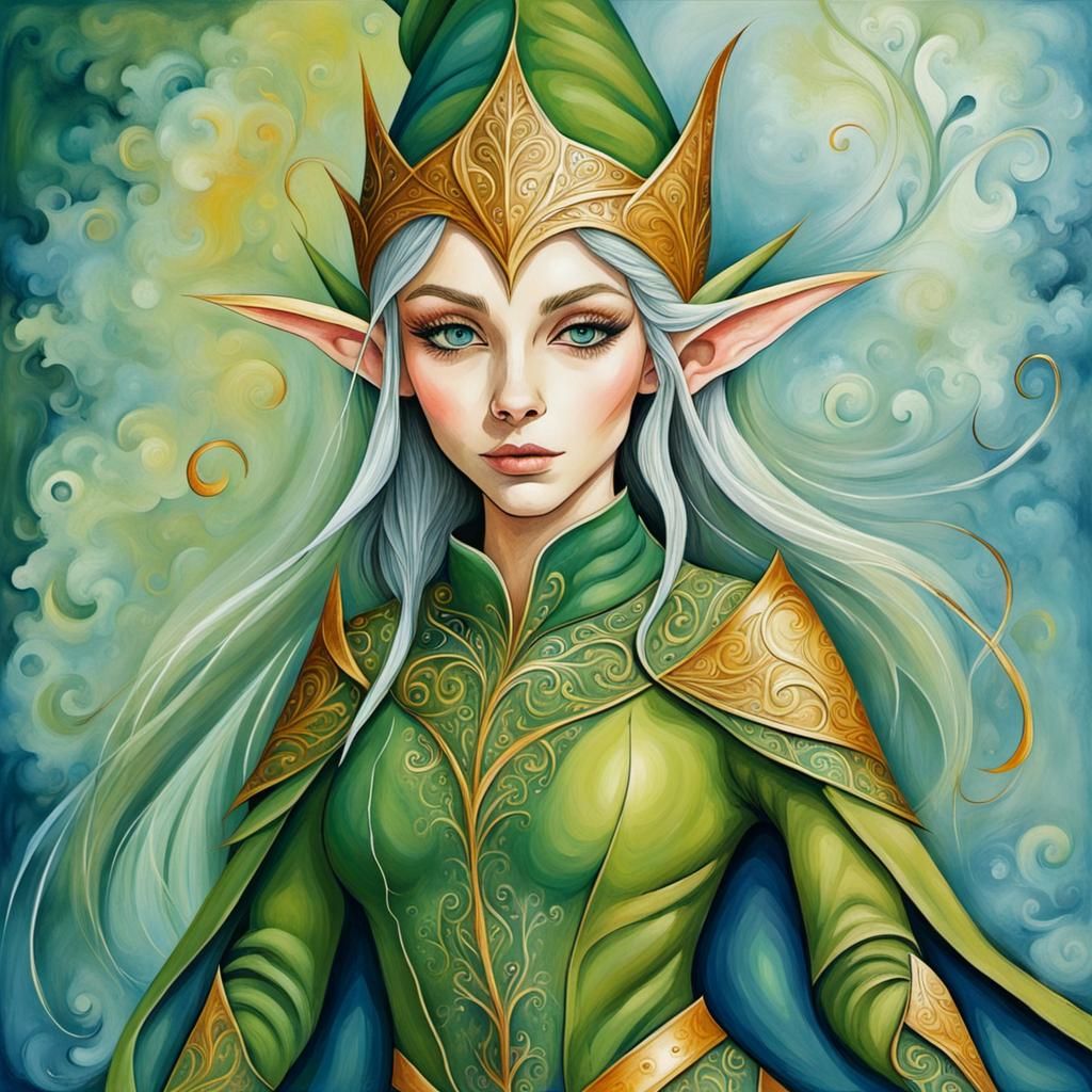 Abstract Elven Queen Portrait in Complementary Colors