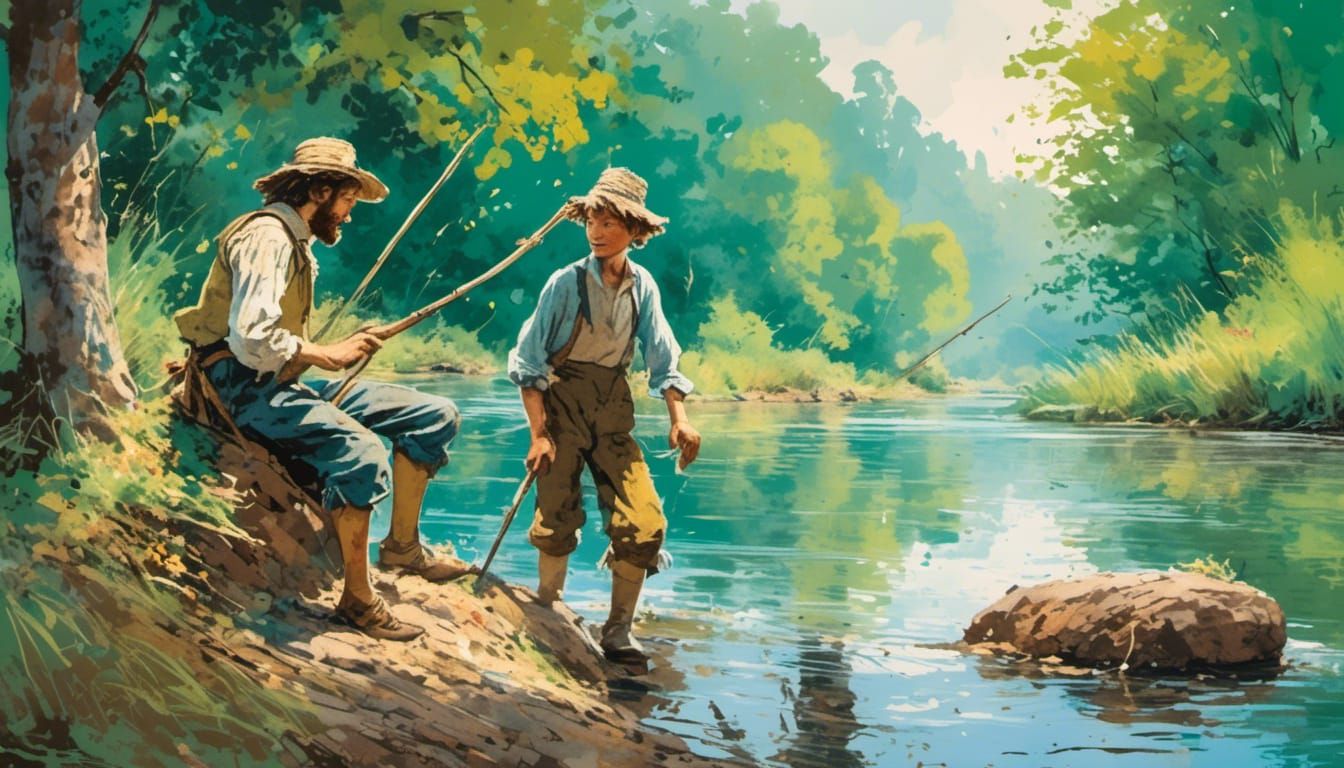 Tom Sawyer and Huck Finn: Impressionist Gouache Painting