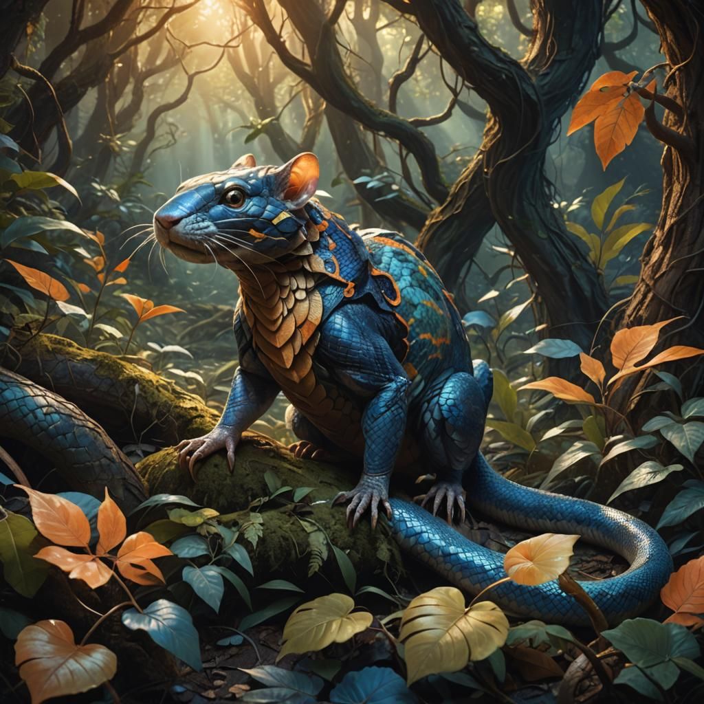 Hybrid Snake-Rat Creature in Mystical Forest