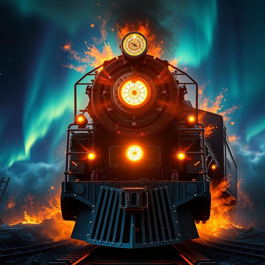 Fiery Locomotive in Fantastical Matte Painting Style