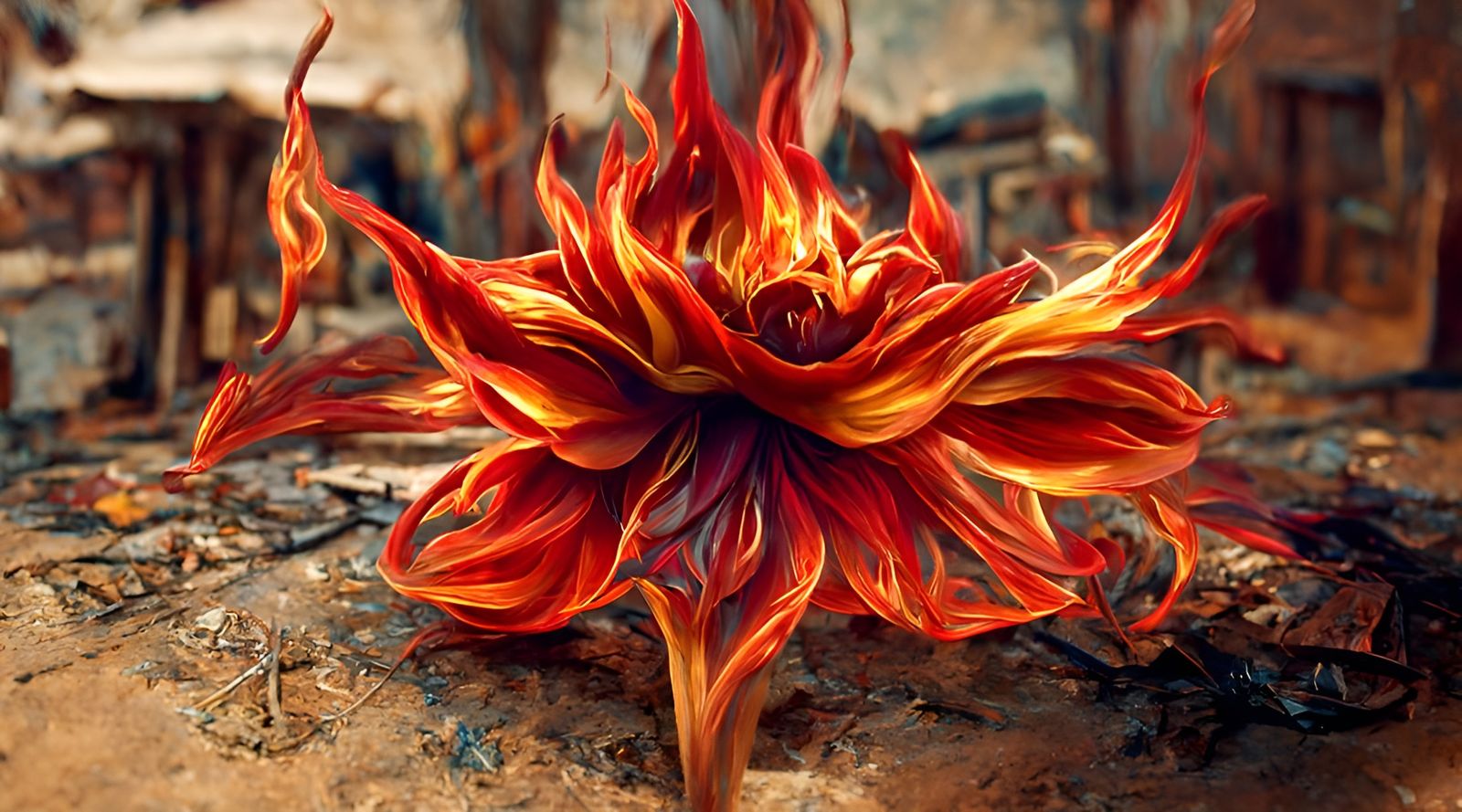 Fiery Flower Digital Painting in Hyperrealistic Style