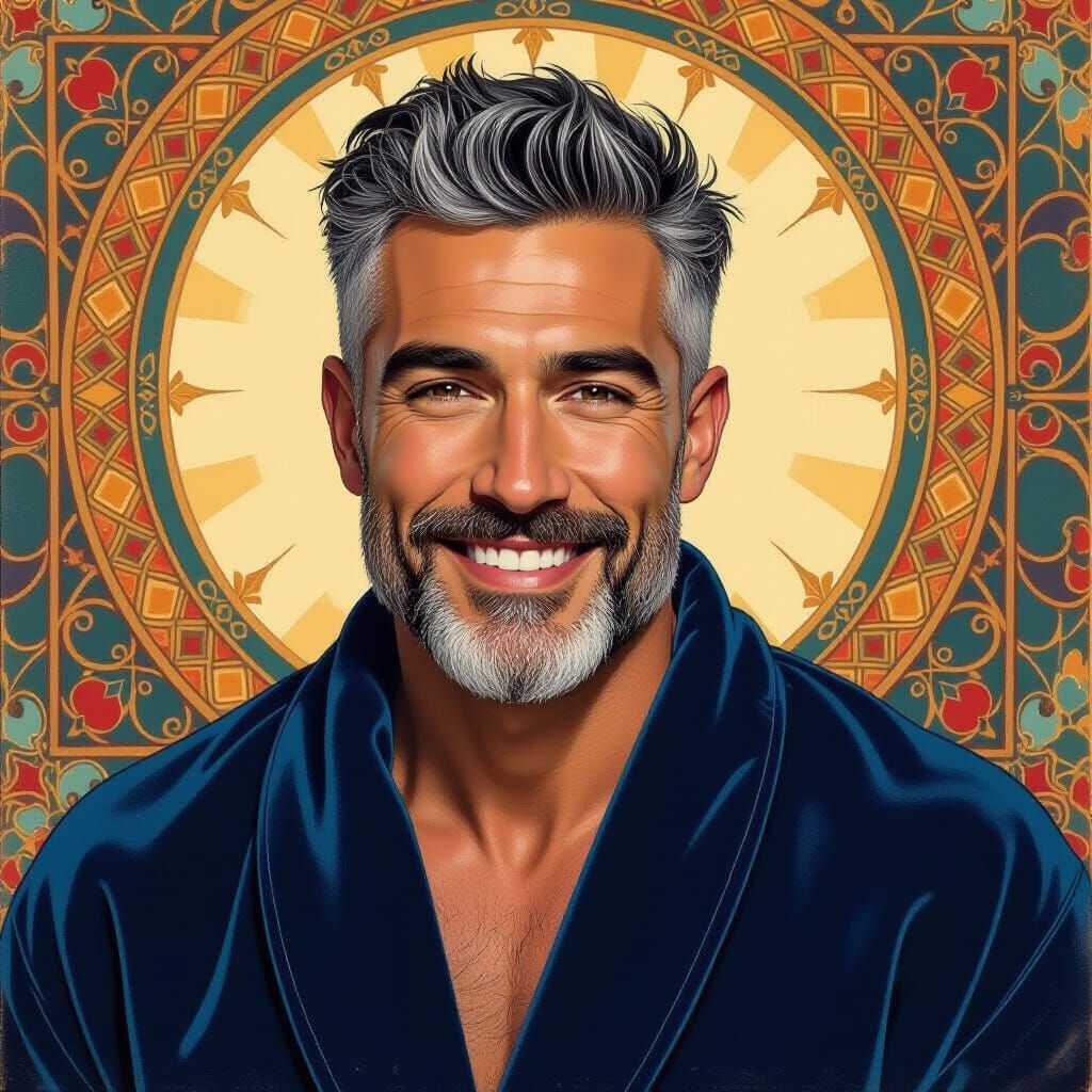 Smiling Man in Blue Robe: Impressionist Oil Painting