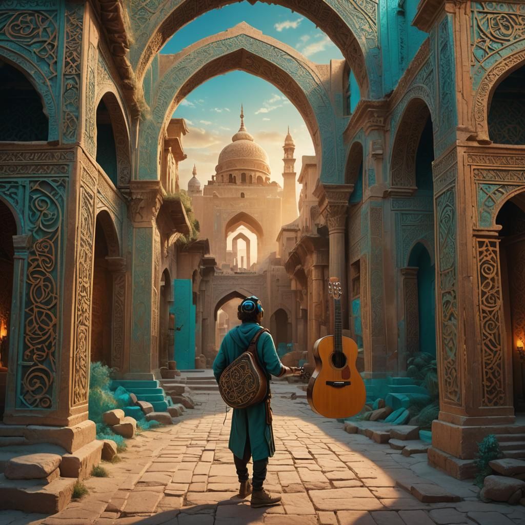 Mysterious Wanderer Stands by Ancient Architecture