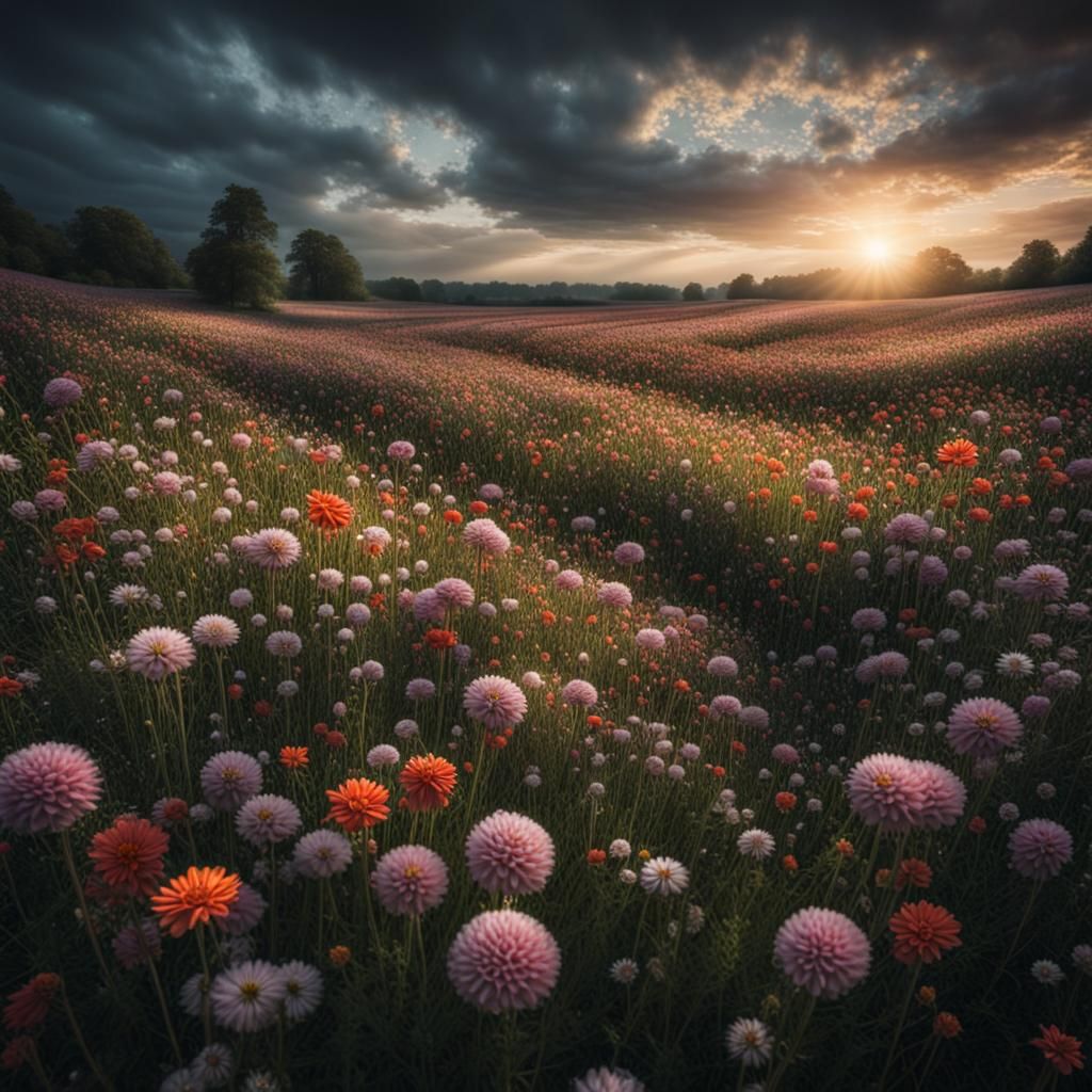 Endless Flower Field in Hyperrealistic Detail