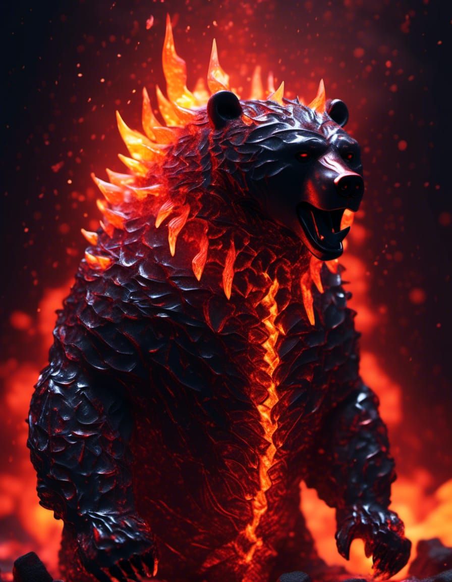 Epic Magma Bear Portrait with Glowing Lava