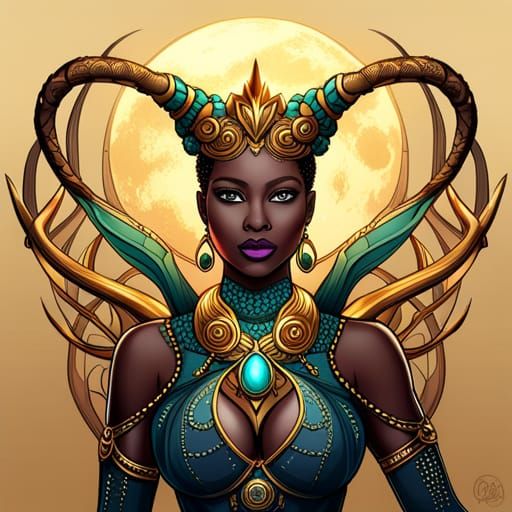 Steampunk Cybernetic African Princess Digital Painting