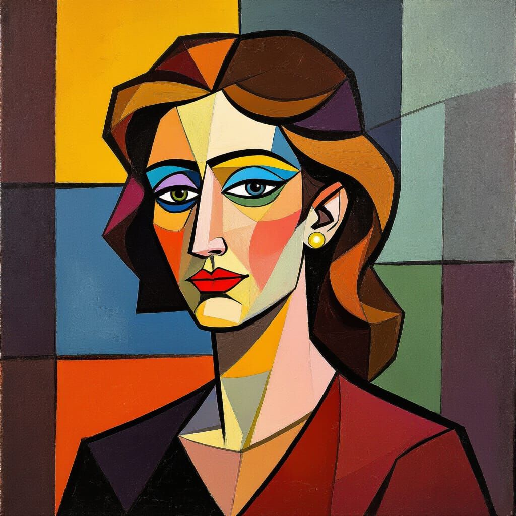 Cubist Roma Woman Dancing with Geometric Shapes