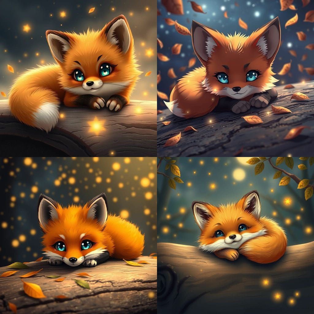 Vibrant Chibi Fox Under Starry Night Sky