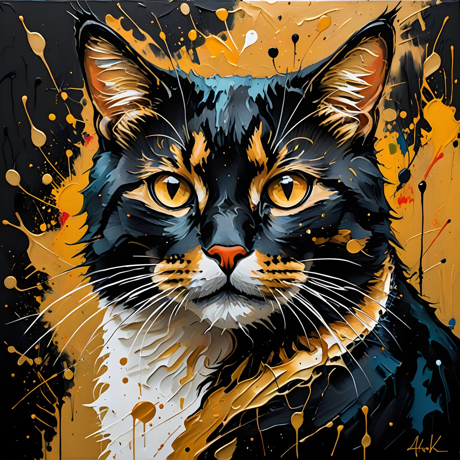 Abstract Expressionist Cat Painting with Acrylic Textures