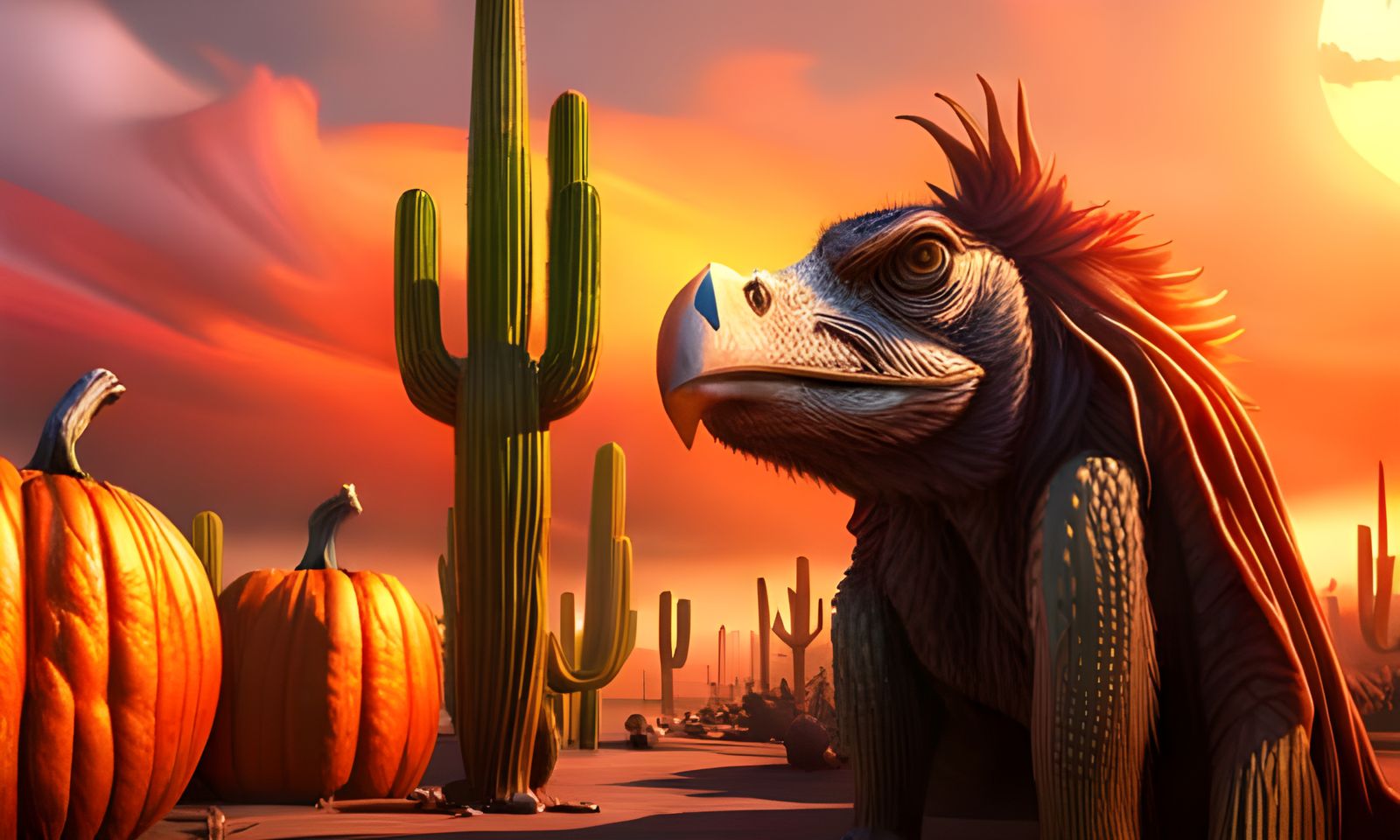 Cactus Patch with Buzzard: Ultra-Detailed Desert Scene