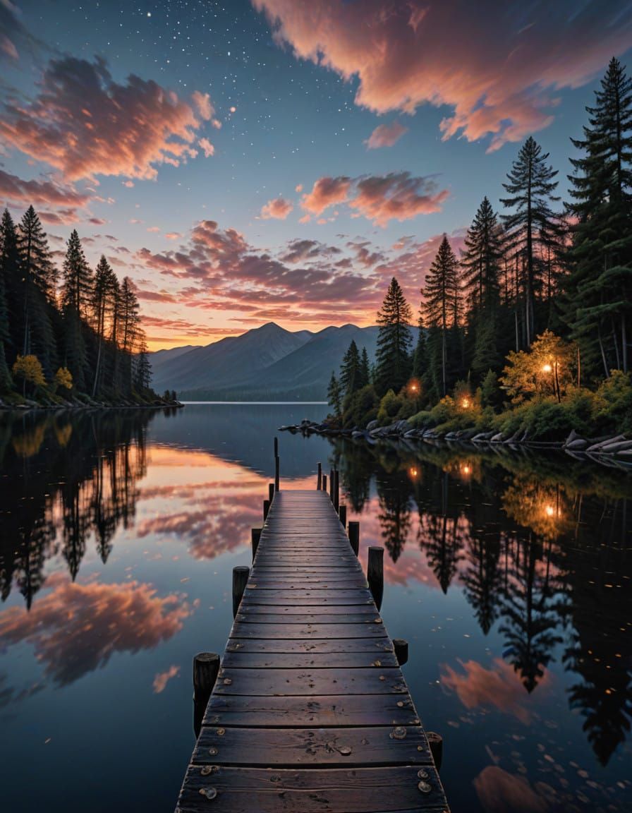 Weathered Wooden Dock at Dawn or Dusk