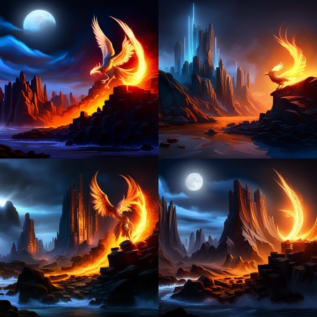 Phoenix Rising: Detailed Matte Painting in Deep Color