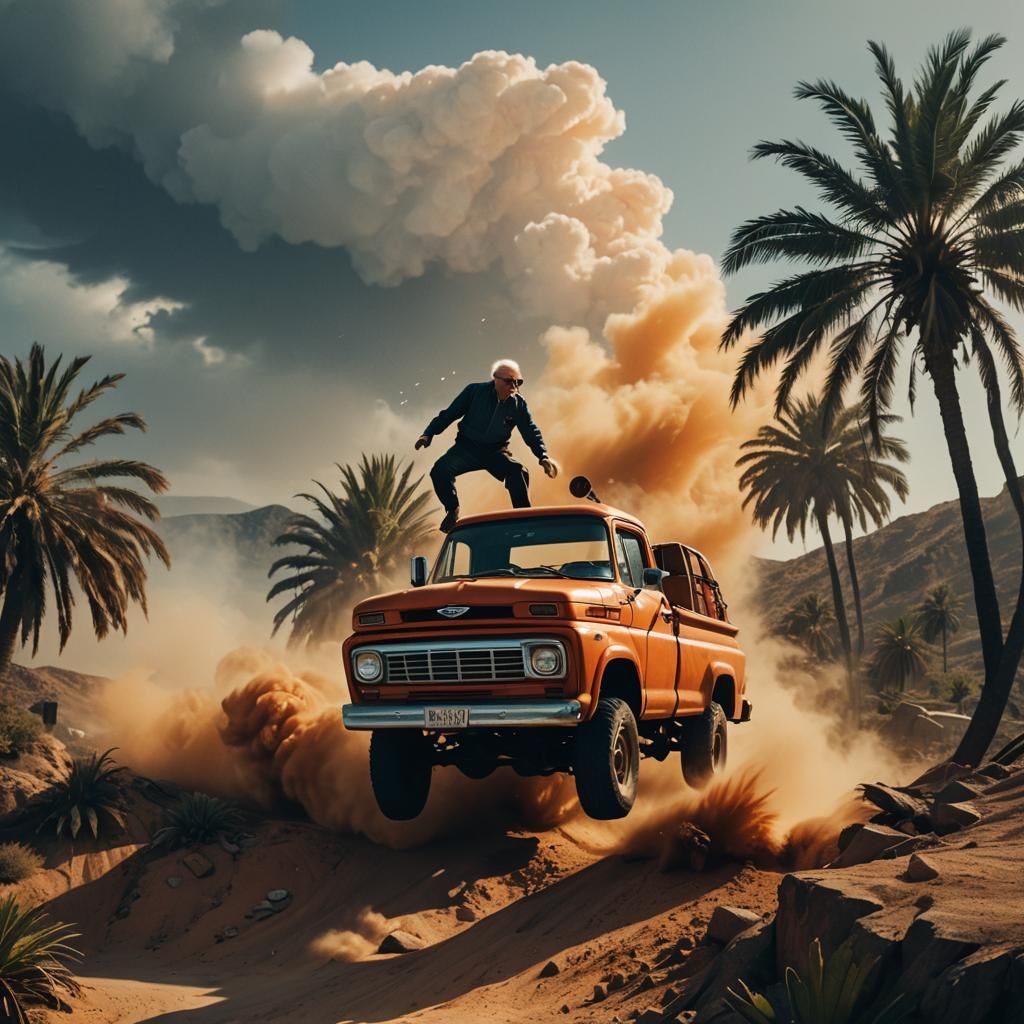 Pickup Truck Cliff Jump in Cinematic Style