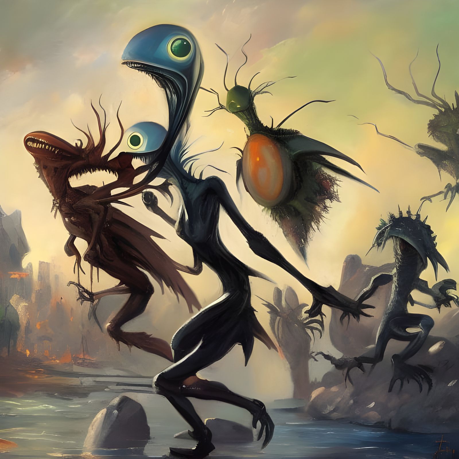 Colorful Alien Cartoon Characters in Grotesque Style